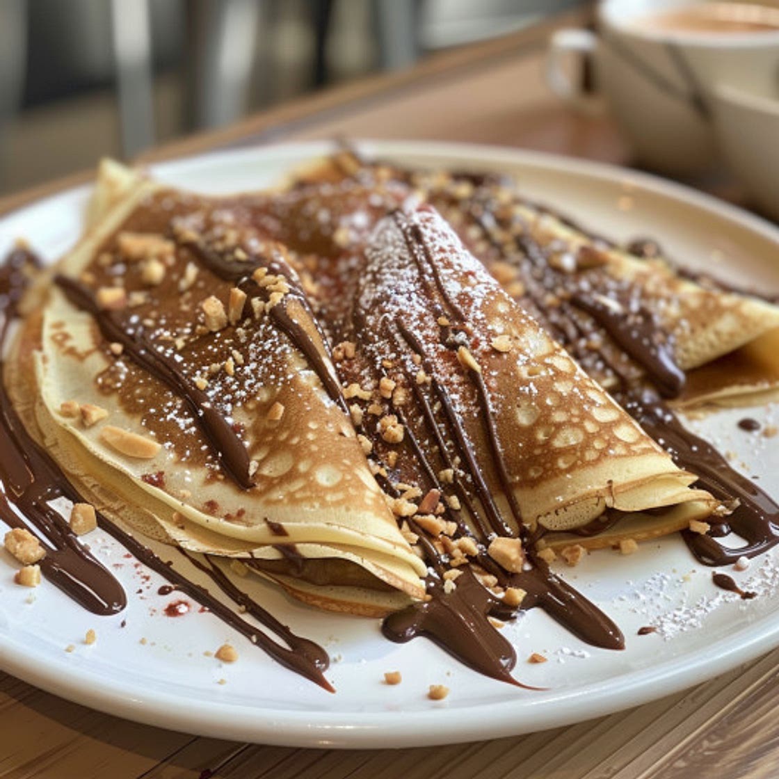 Nutella Crepes with Crushed Hazelnuts