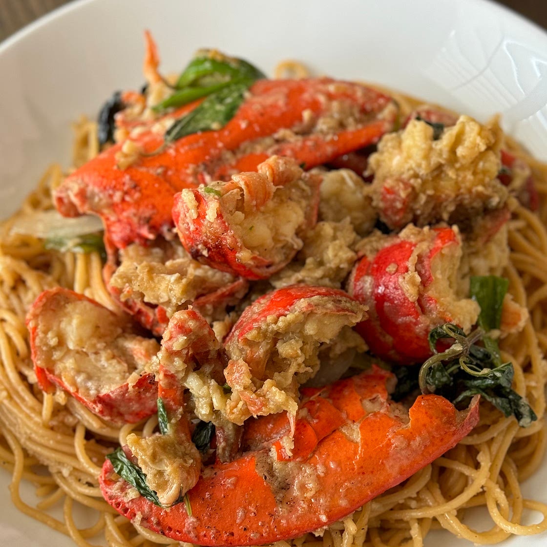 Ginger Scallion Lobster with Garlic Noodles 