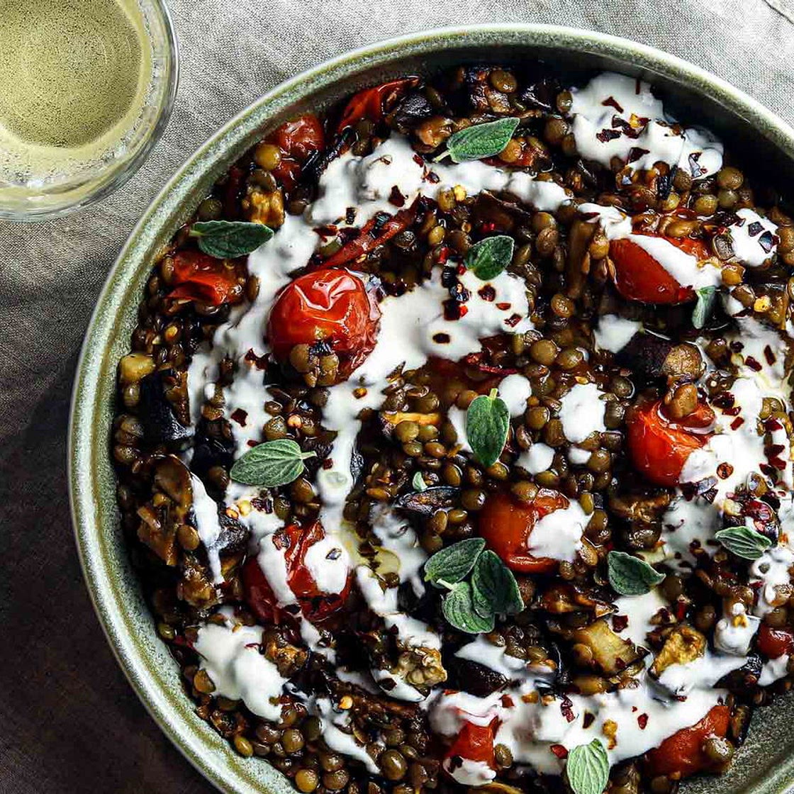 Slow-Cooked Lentils with Eggplant & Tomatoes