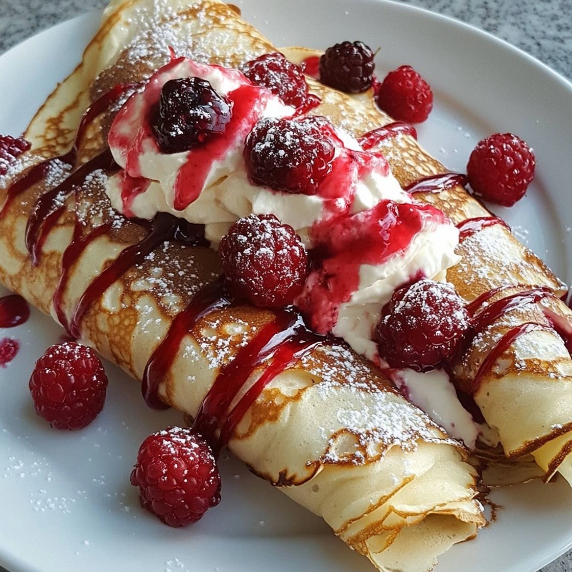 Delightful Berry-Filled Crepes with Whipped Cream