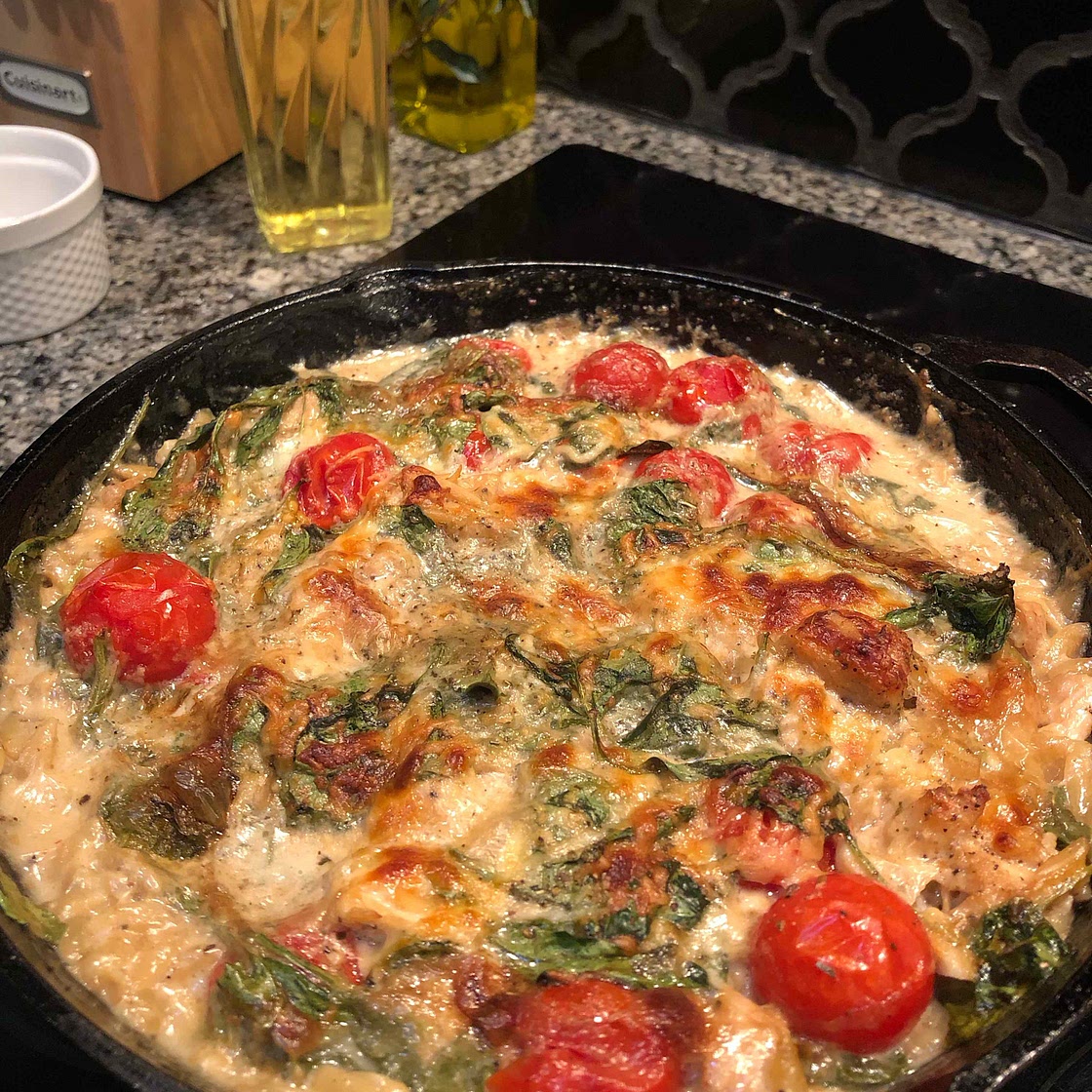 One-Pan Orzo Tuscan Chicken Bake – Bad Batch Baking - Restaurant