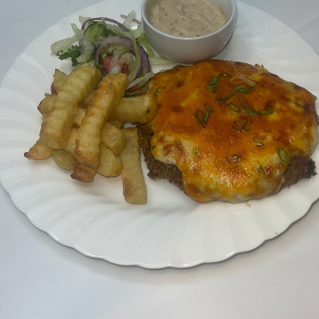 Jerk Chicken Parmo with Garlic and Jerk Mayo 