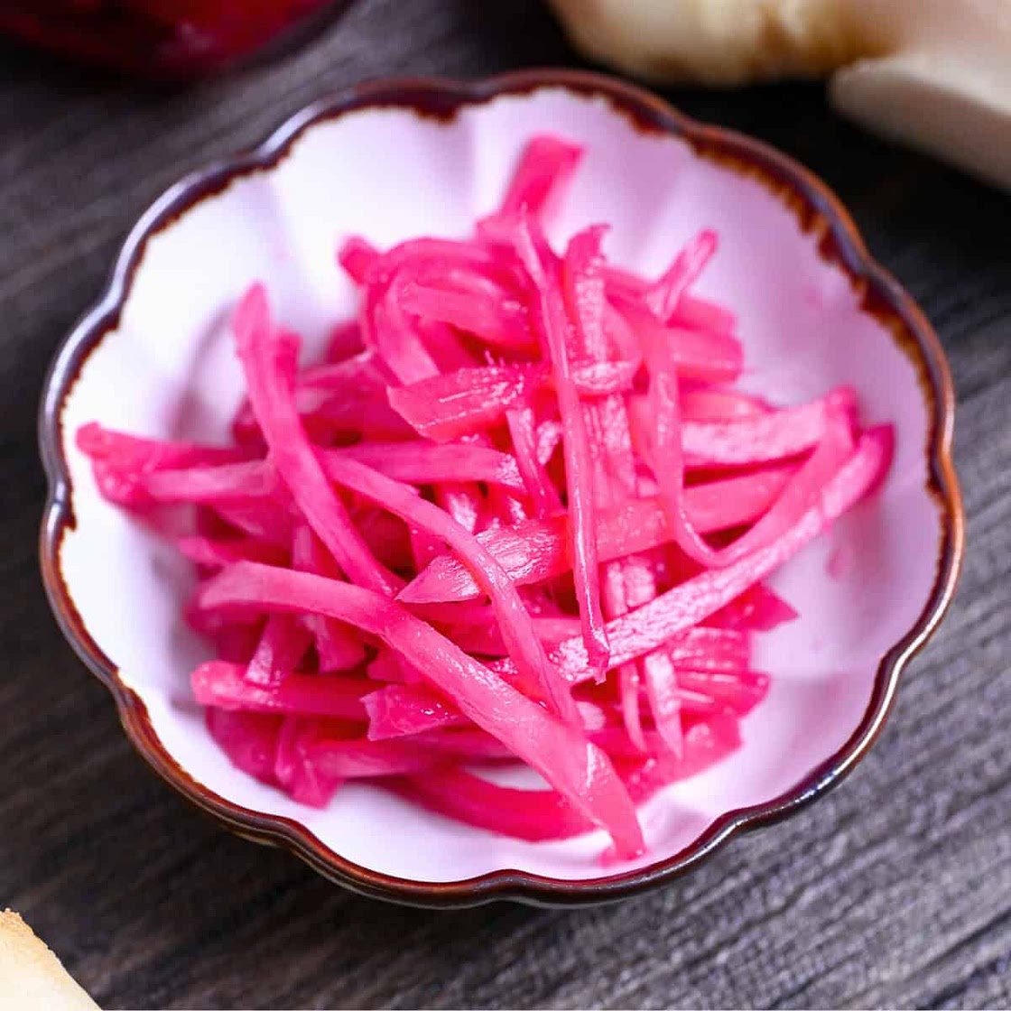 Japanese Red Pickled Ginger (Homemade Benishoga)