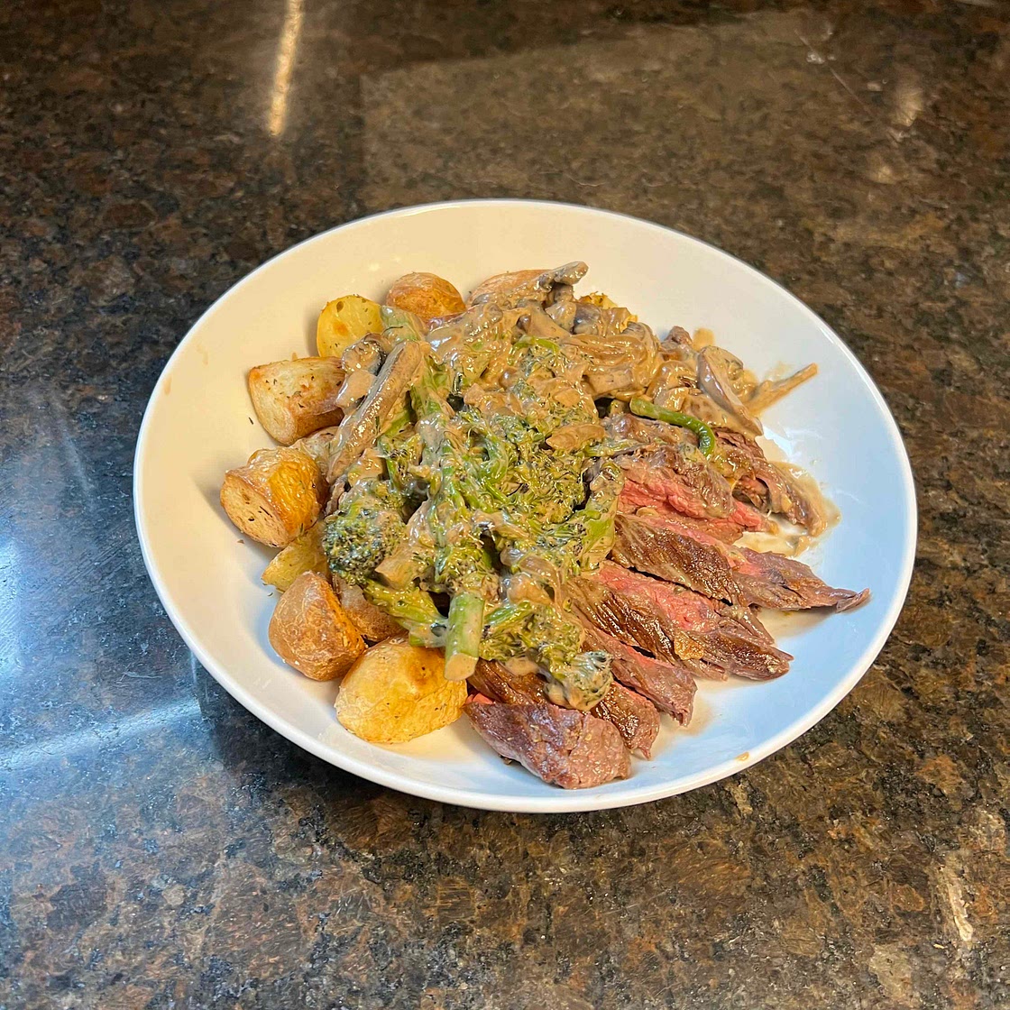 Steak, Crispy Potatoes and Creamy Sauce!