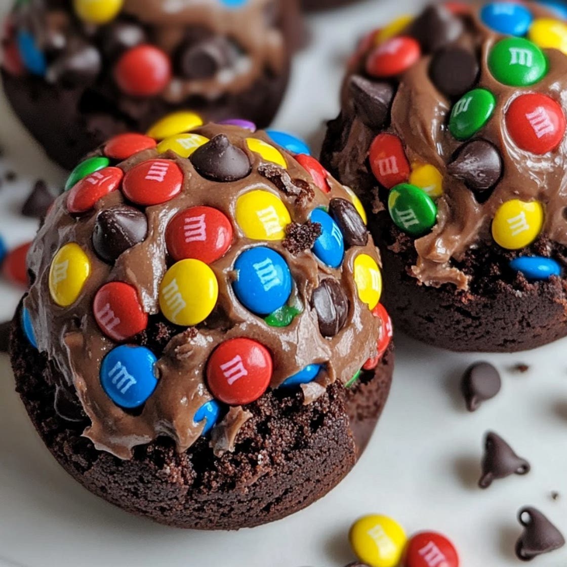 No-Bake M&M’s Chocolate Chip Cookie Dough Brownie Bombs