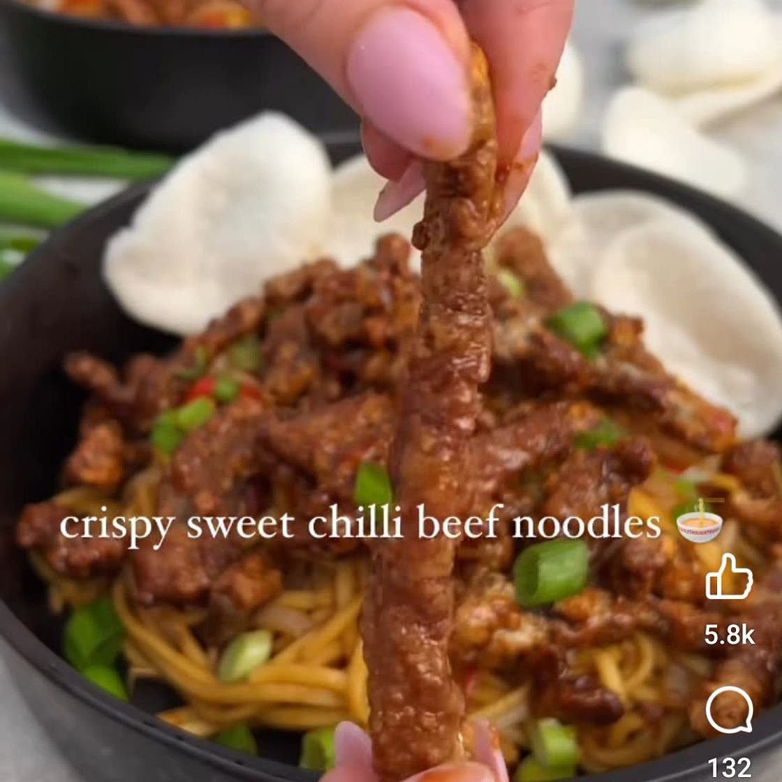Crispy sweet chilli beef noodles