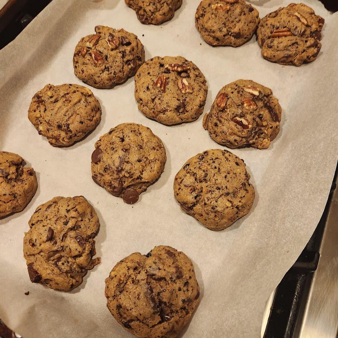 Brown Butter Bourbon Pecan Chocolate Chunk Cookies