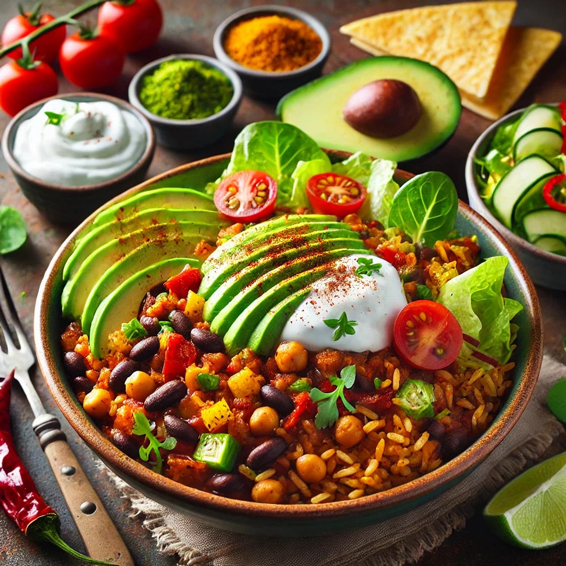 Veggie Chilli with Crunchy Tortilla & Avocado Salad