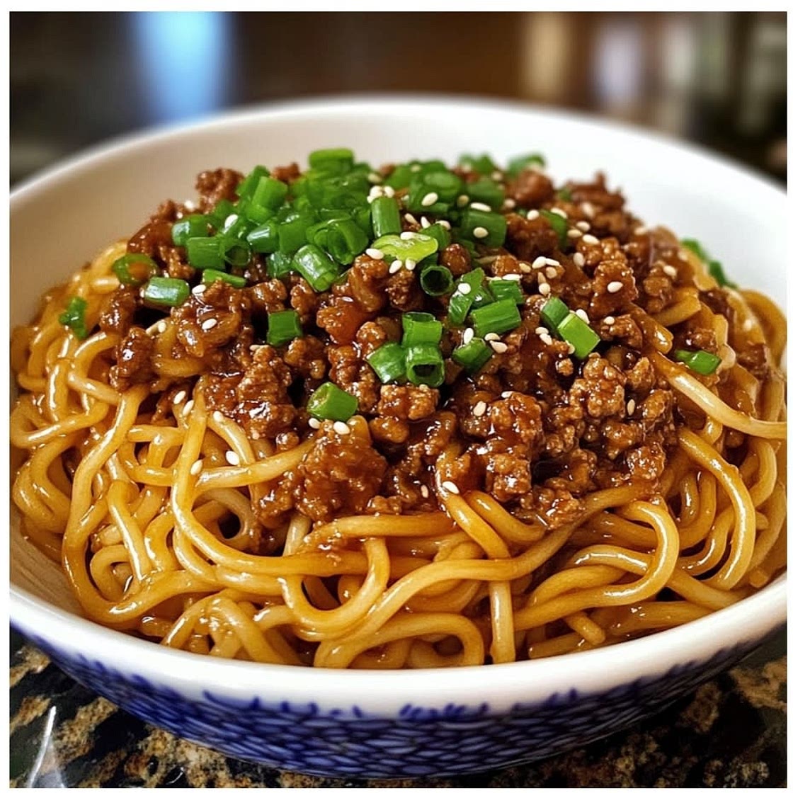 Mongolian Inspired Ground Beef Noodles