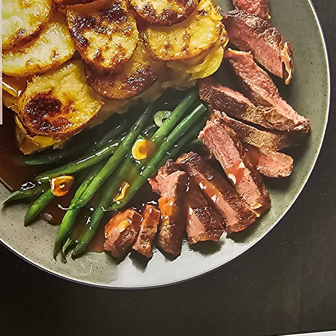 21-Day Aged Sirloin Steak with Dauphinoise Potatoes.