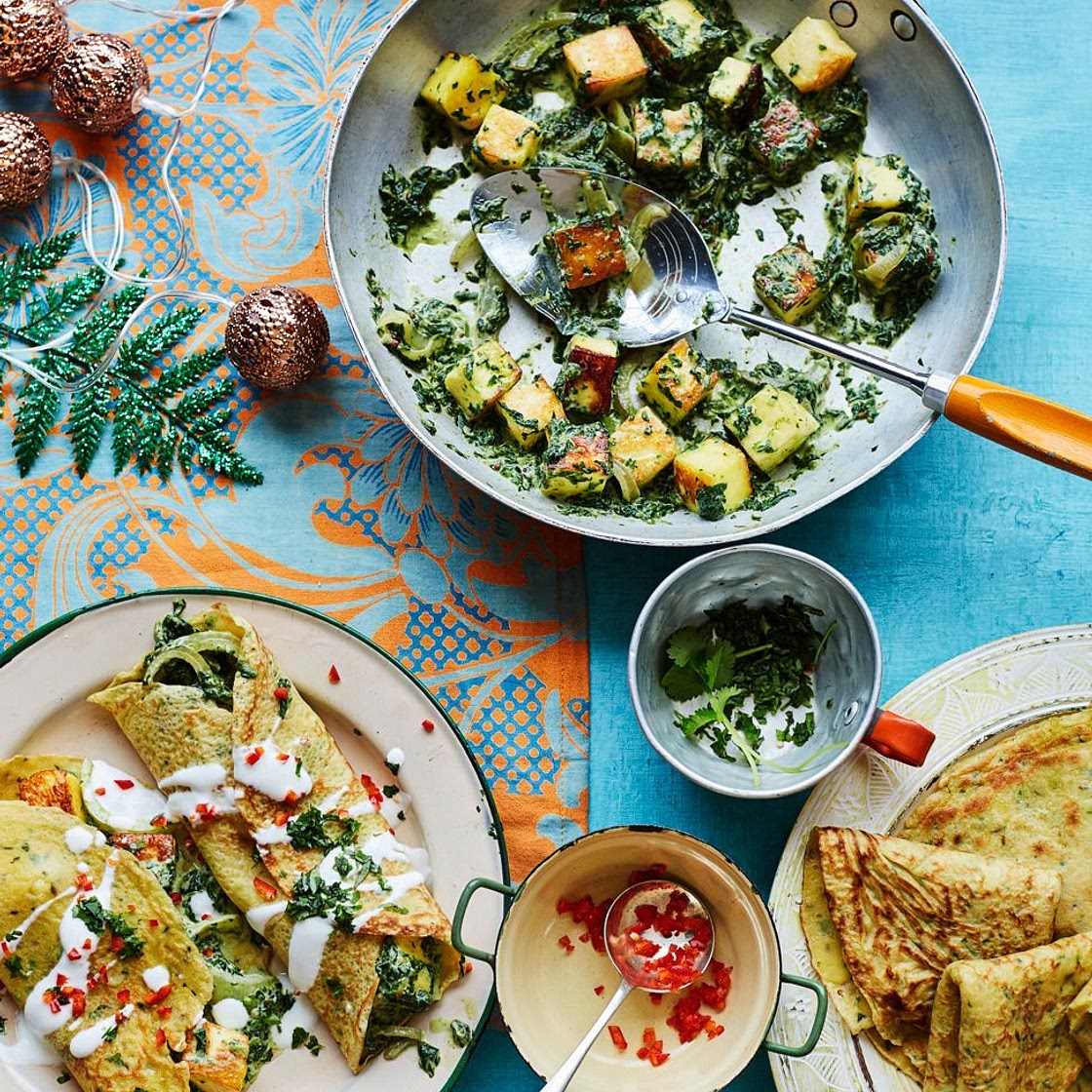Savoury pancakes with paneer & spinach stuffing