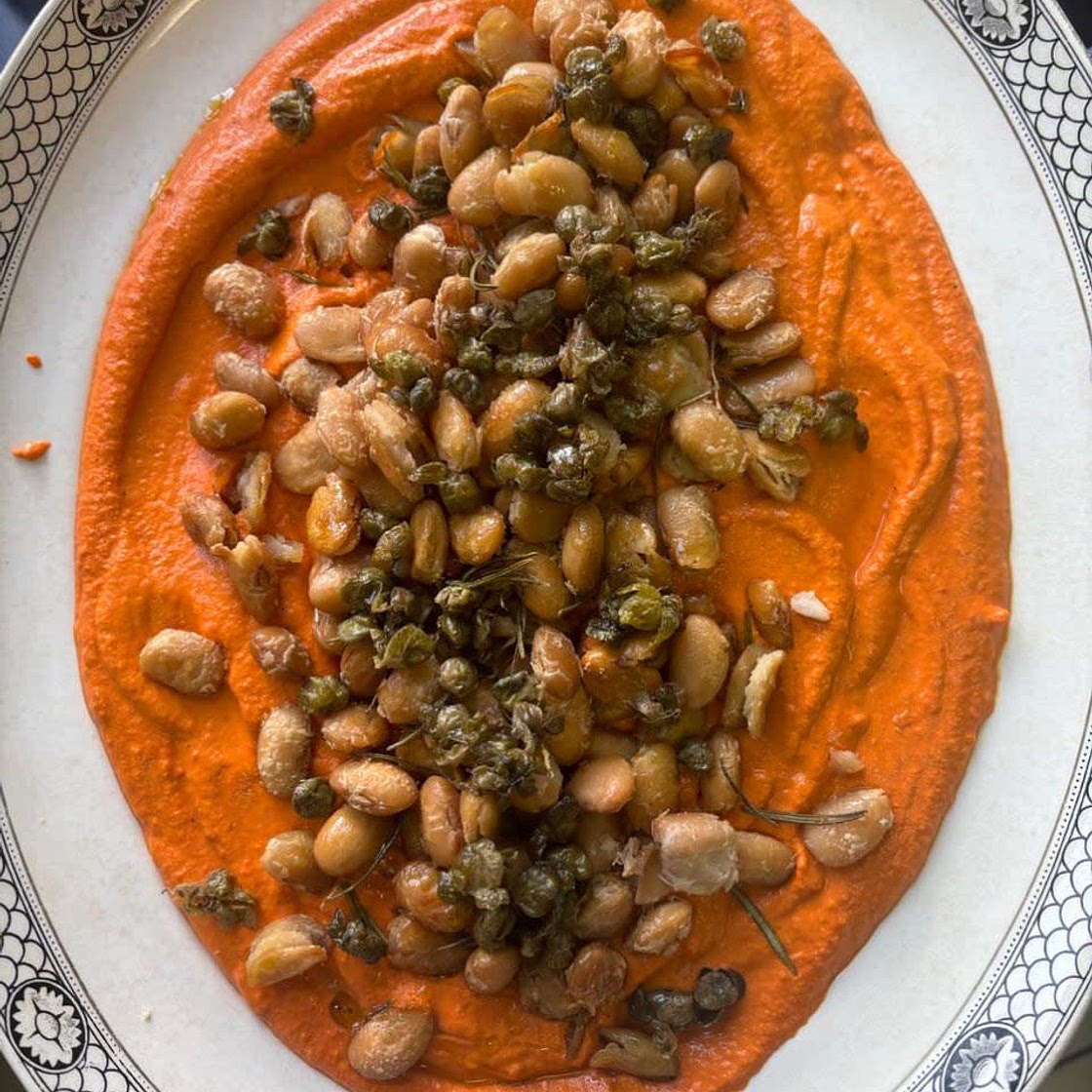 Romesco Sauce with Crispy Butter Beans + Capers