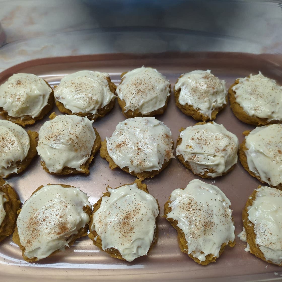 Pumpkin Cookies with Cream Cheese Frosting