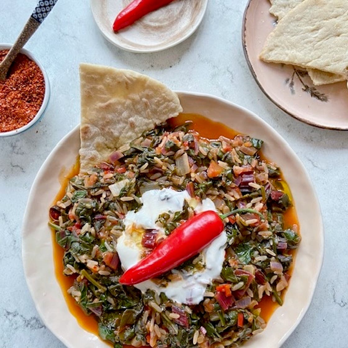 Chard Cooked in Olive Oil with Veg and Rice; Zeytinyağlı Pazı