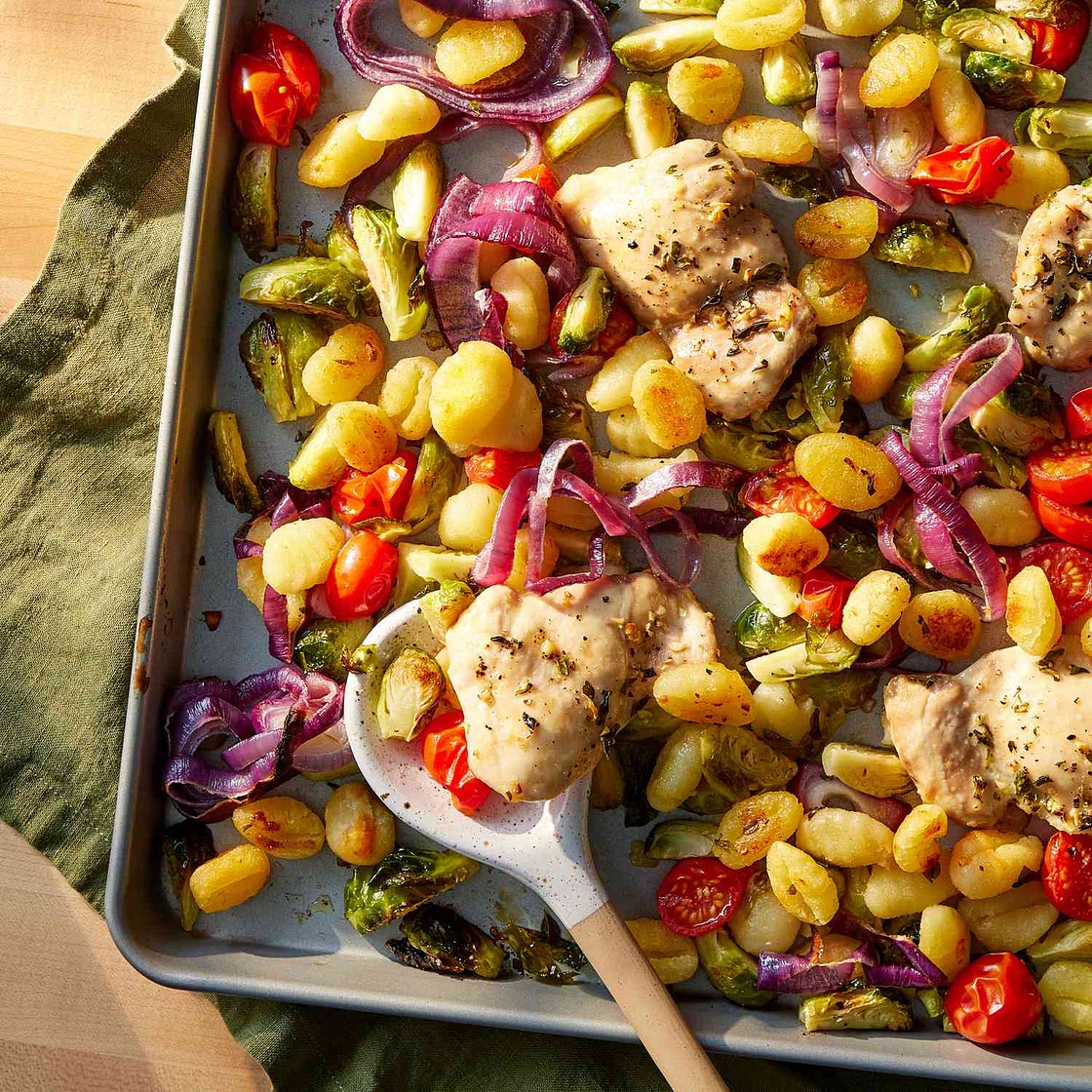 Sheet-Pan Chicken Thighs with Brussels Sprouts & Gnocchi