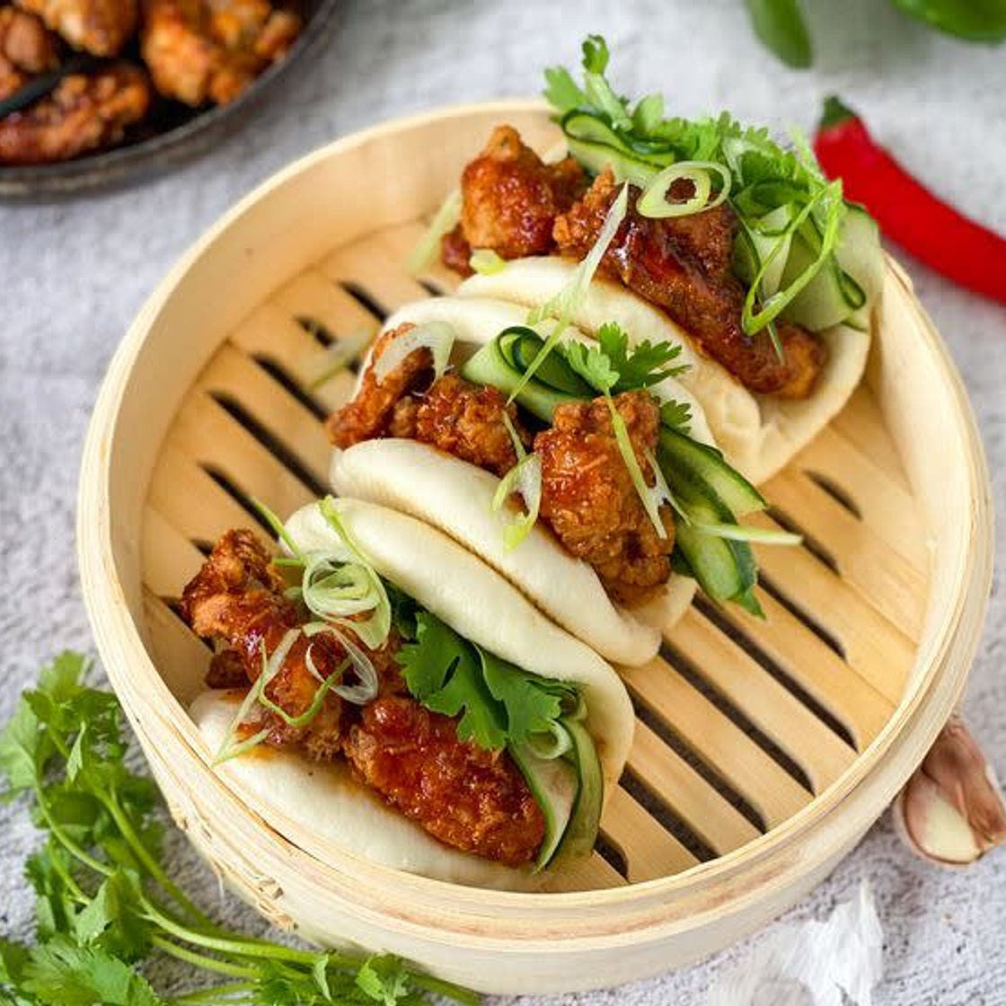 Crispy chicken bao buns