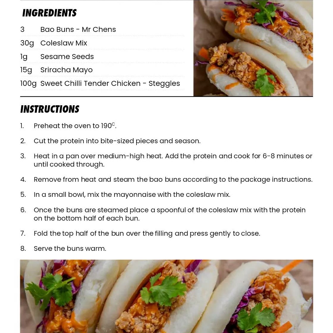 Chicken bao buns 229 cal 3 serves *