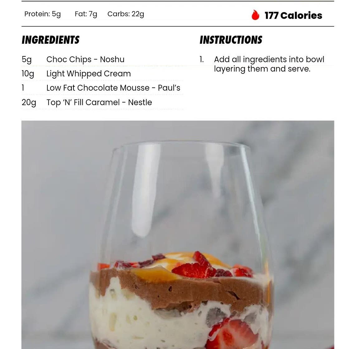 Mars bar mousse 4 protein 5 fat 15 carb 121 cal *