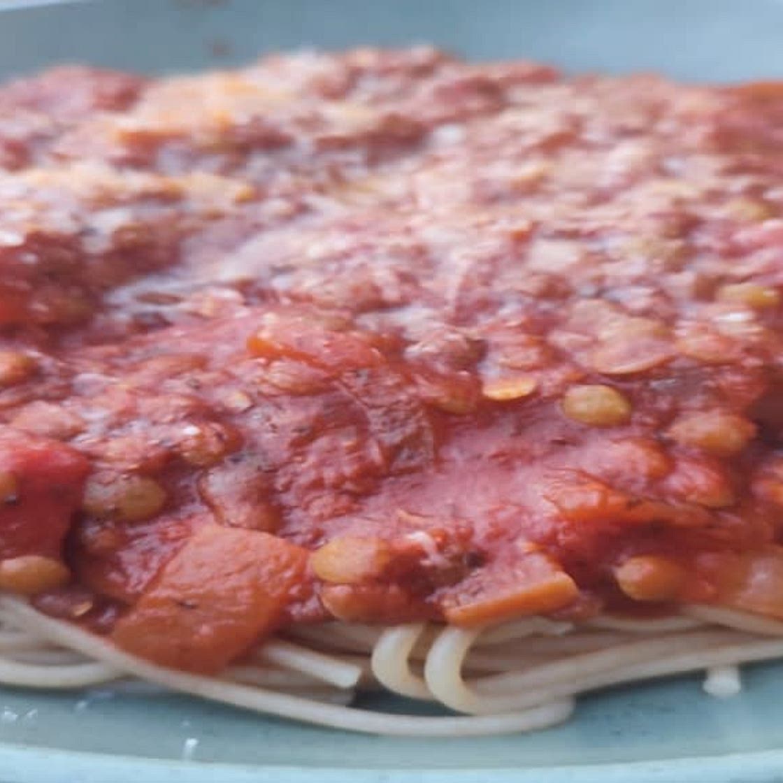 Lentil Bolognese with Wholewheat Spaghetti (Vegetarian)