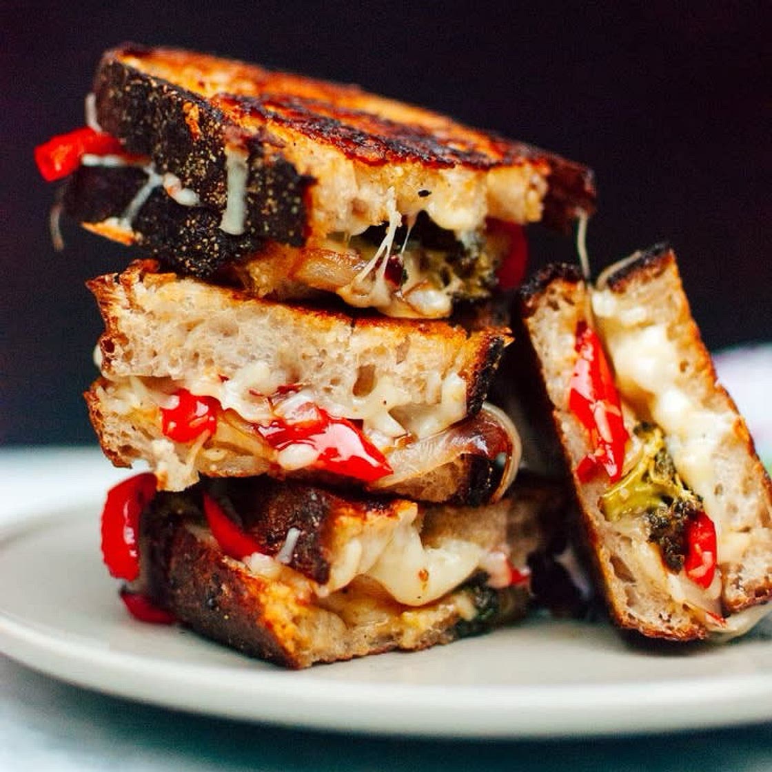 Balsamic Roasted Broccoli and Pepper Grilled Cheese