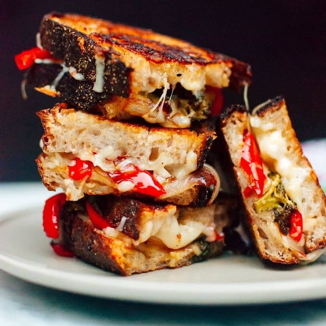 Balsamic Roasted Broccoli and Pepper Grilled Cheese
