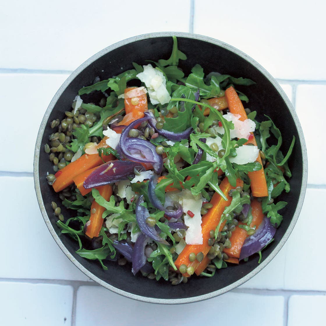 CARROT, PARMESAN, ROCKET, LENTIL + CHILLI SALAD