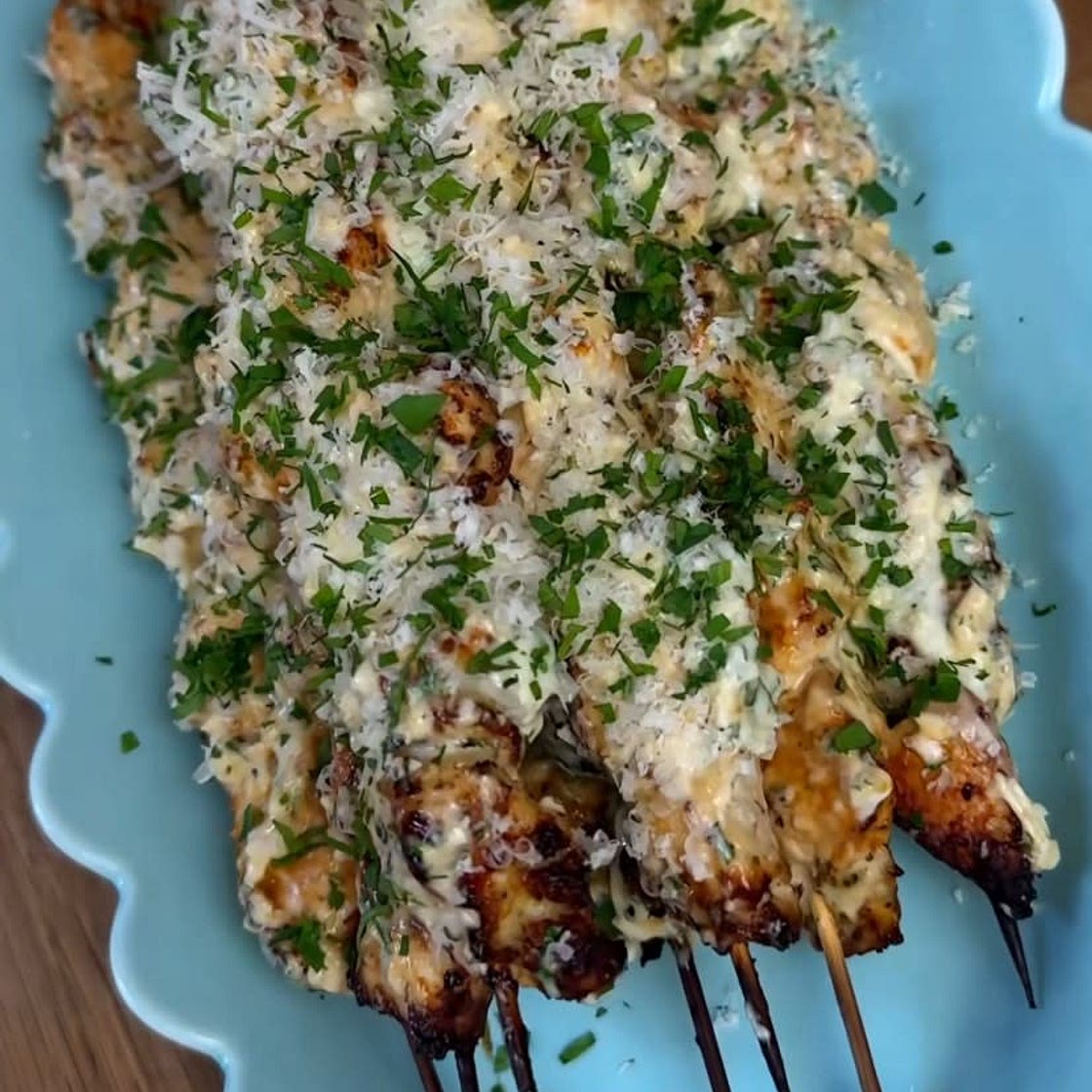 Garlic Parmesan chicken skewers