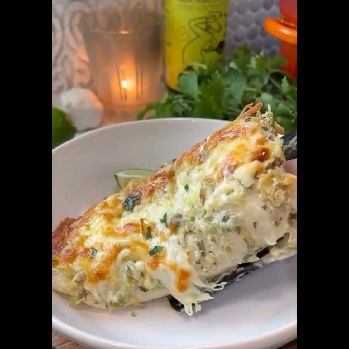 Creamy Salsa Verde Chicken Enchiladas