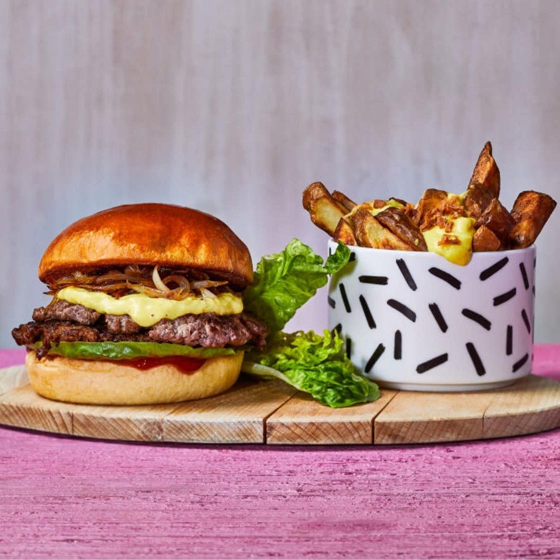Smashed Patty Burger with Cheesy Fries