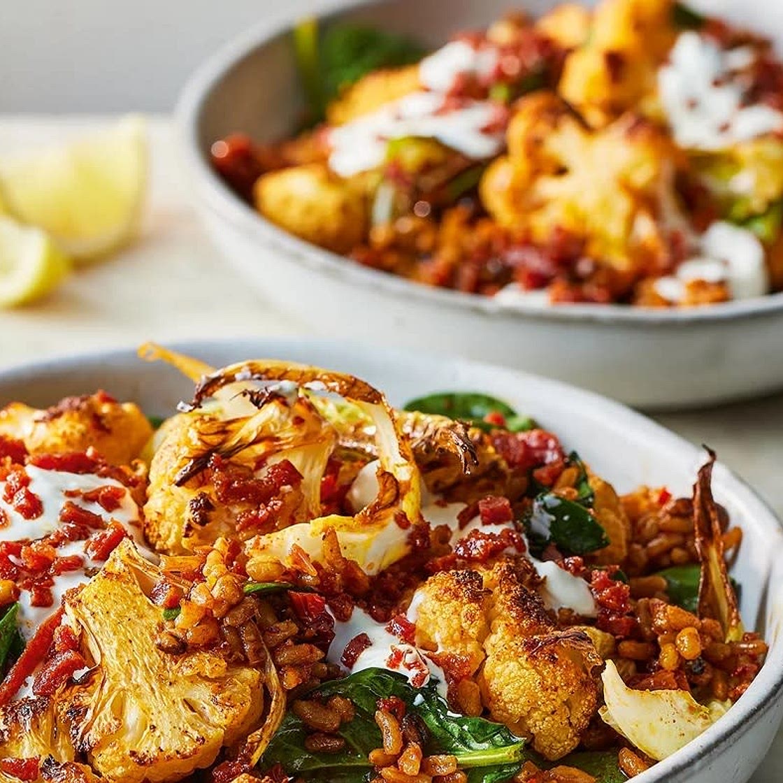 Roast cauliflower & chorizo grains