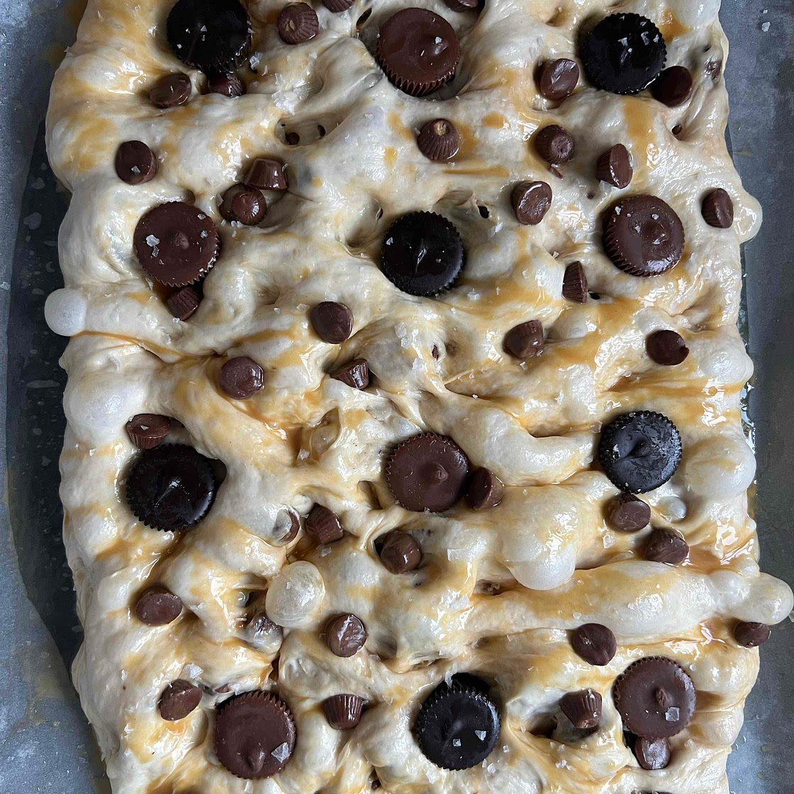 Chocolate Peanut Butter Cup Focaccia