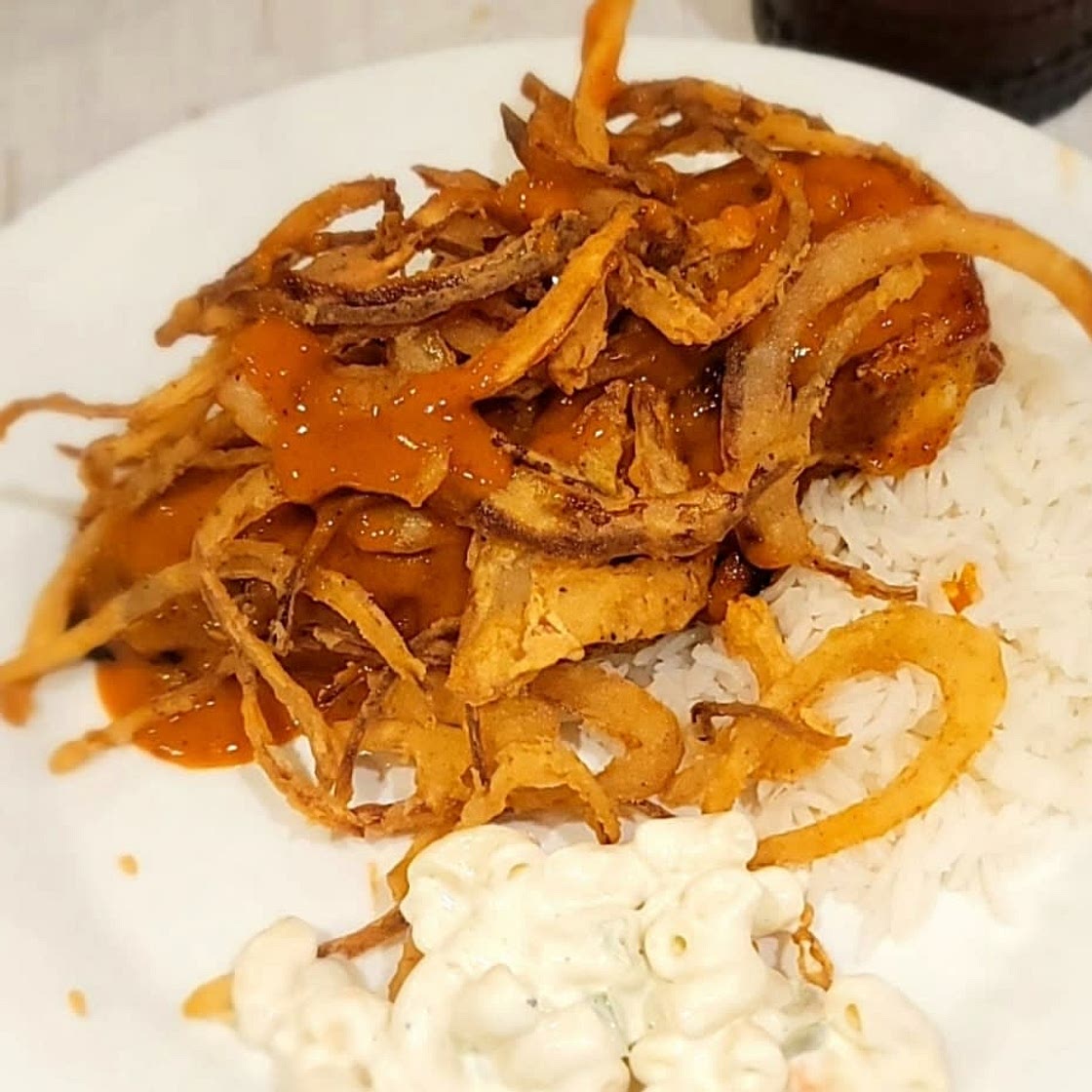 Volcano Chicken with Maui Onion Straws