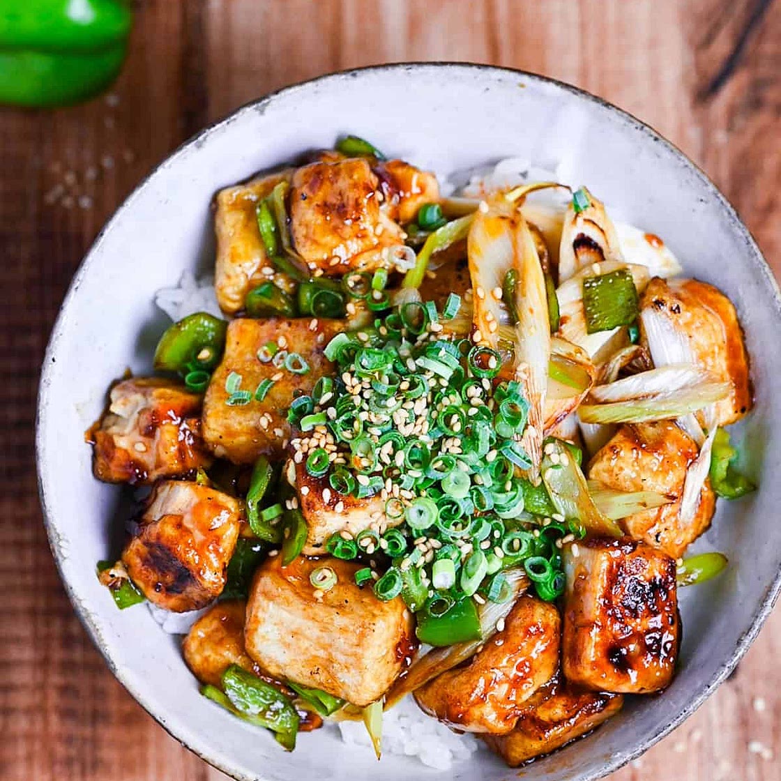 Teriyaki Tofu Donburi Recipe (Vegan Rice Bowl)