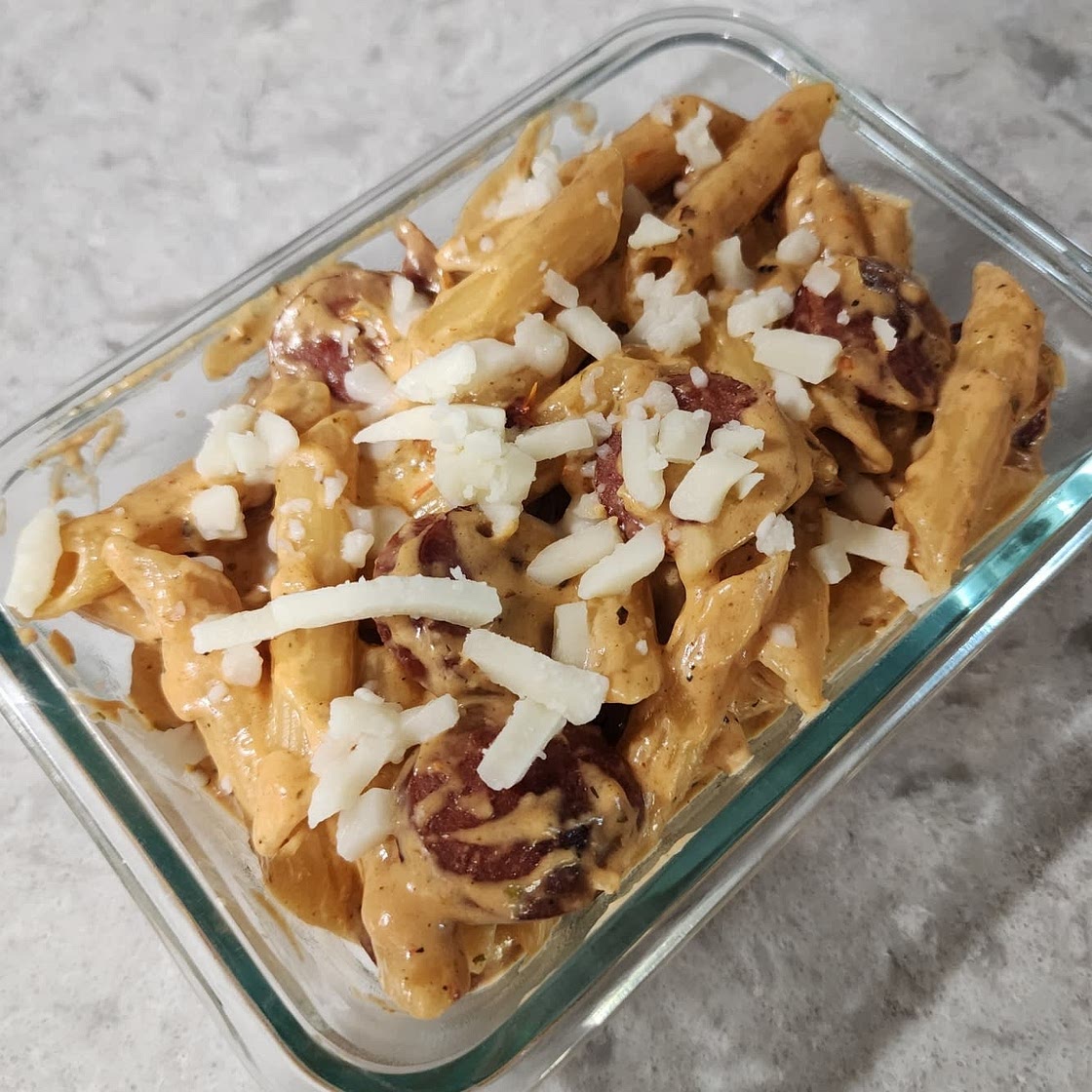 Creamy Mozzarella Pasta with Smoked Sausage