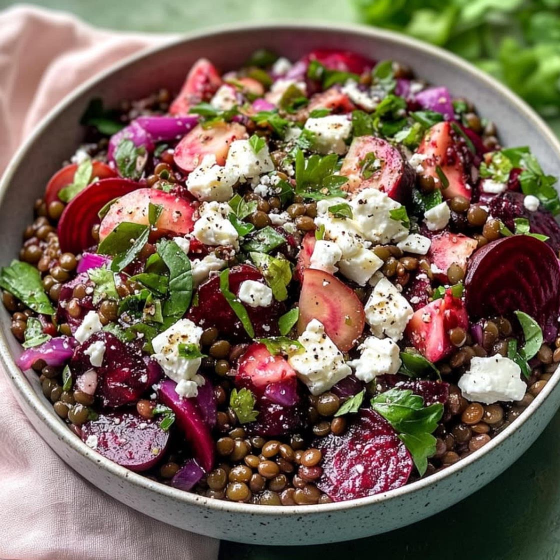 Green Lentil, Beetroot, and Feta Salad