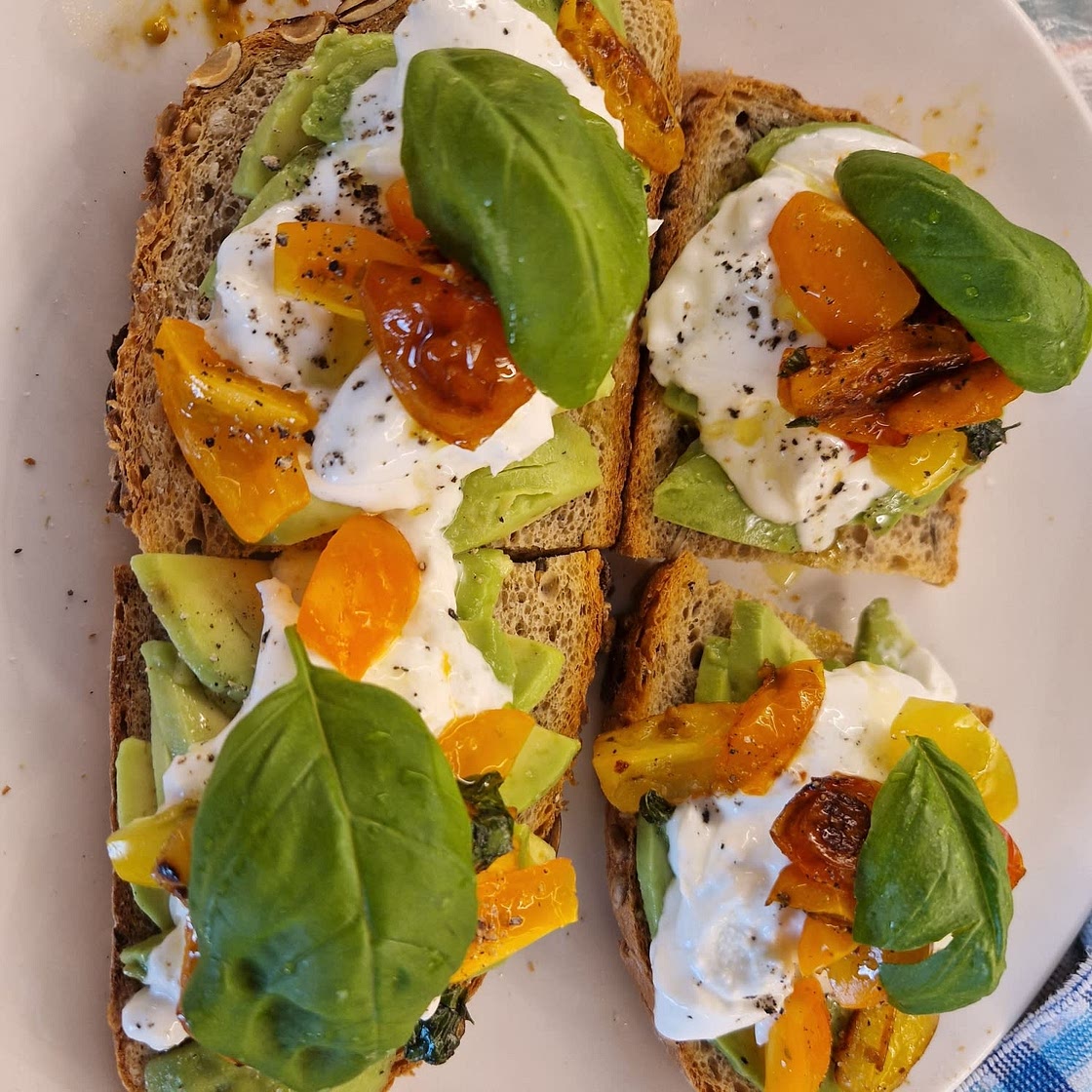 Roasted Tomato Mozzarella Avocado Toast
