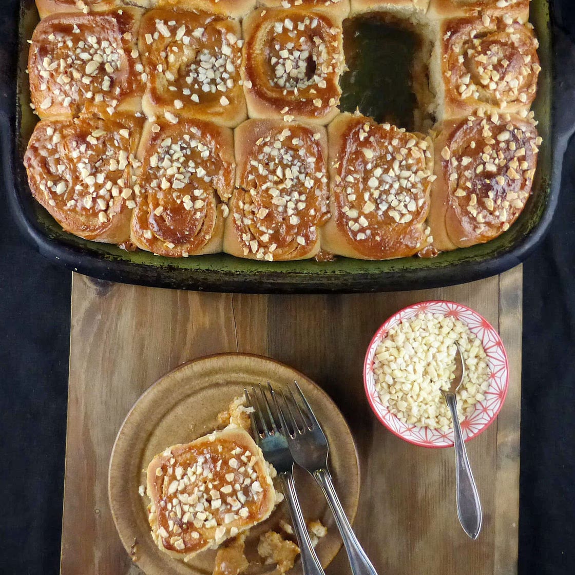 Bread Machine Sticky Caramel Spelt Buns (from scratch)