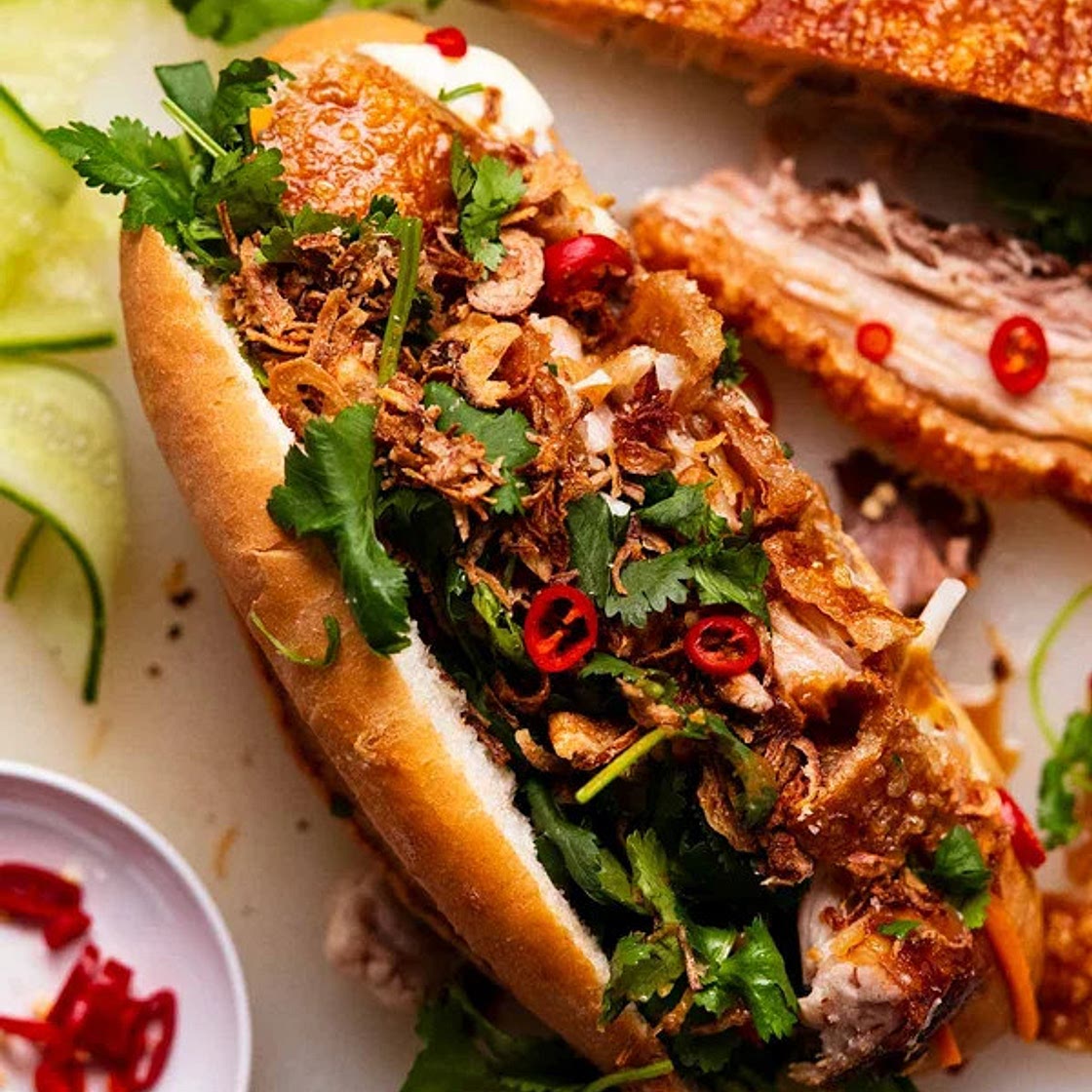 Pork Belly Banh Mi with Hoisin-Coconut Sauce