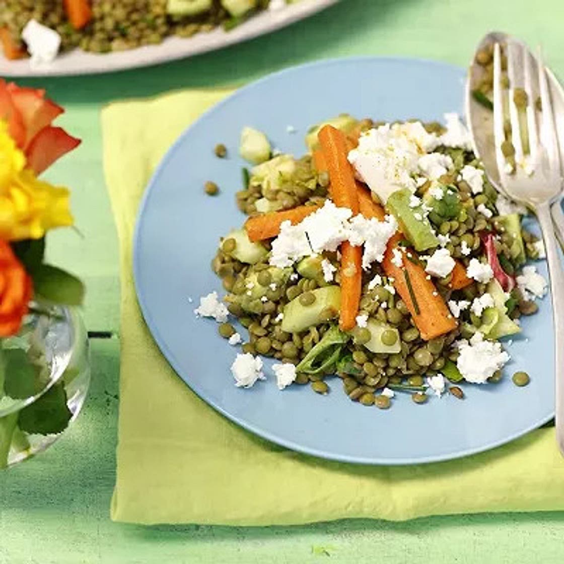 Salade lentilles feta et avocat