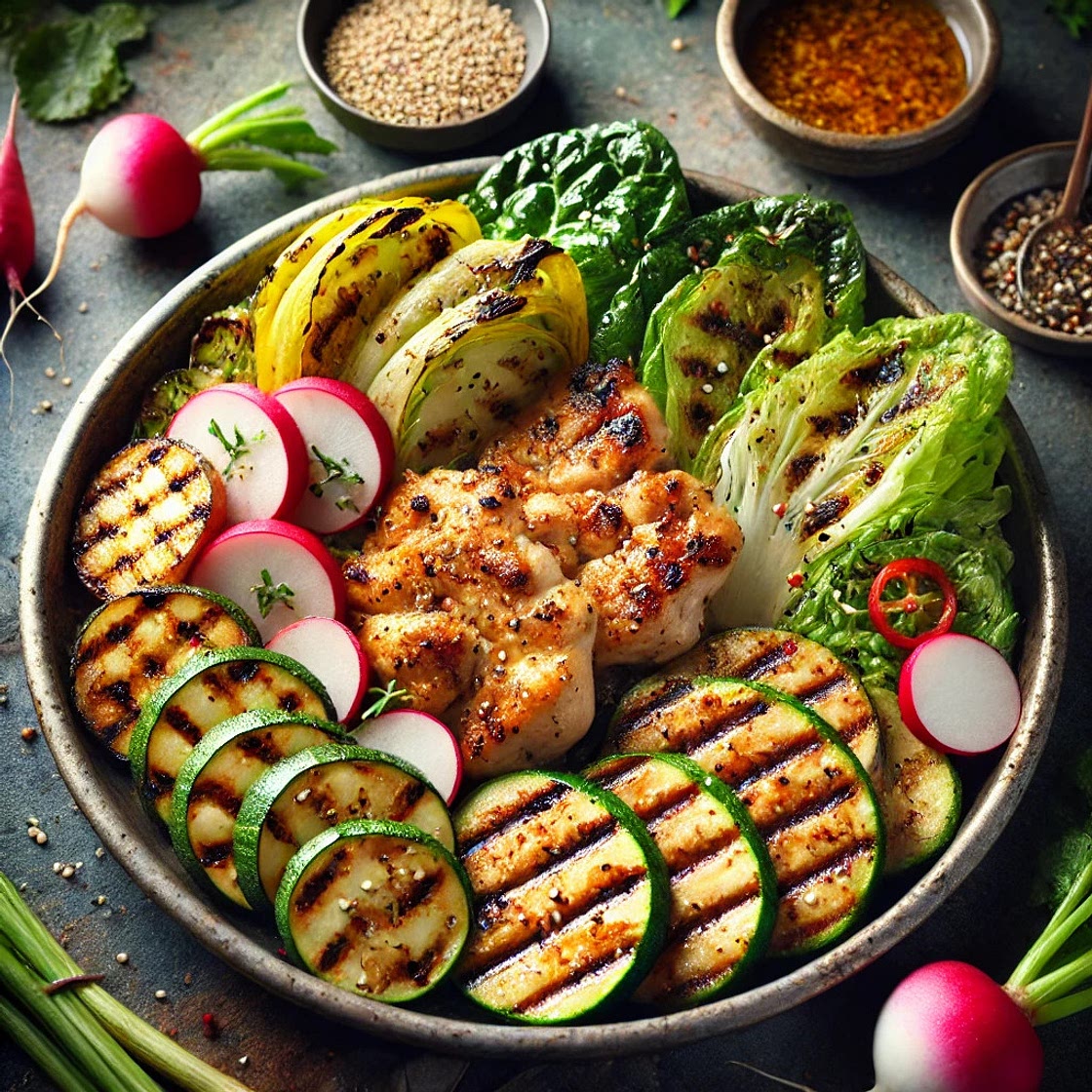 Poulet et légumes grillés