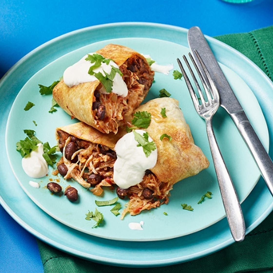Air fryer chicken and black bean chimichangas