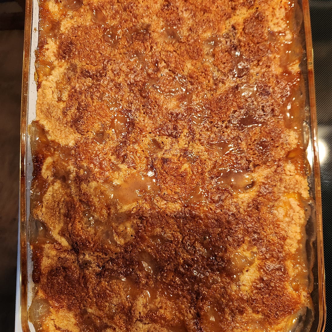 Southern peach and pecan cobbler.