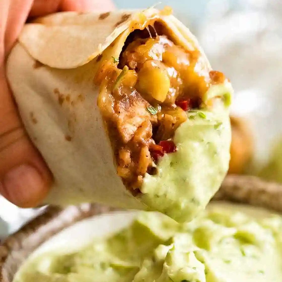 Chicken Burittos with Avocado-Lime Crema