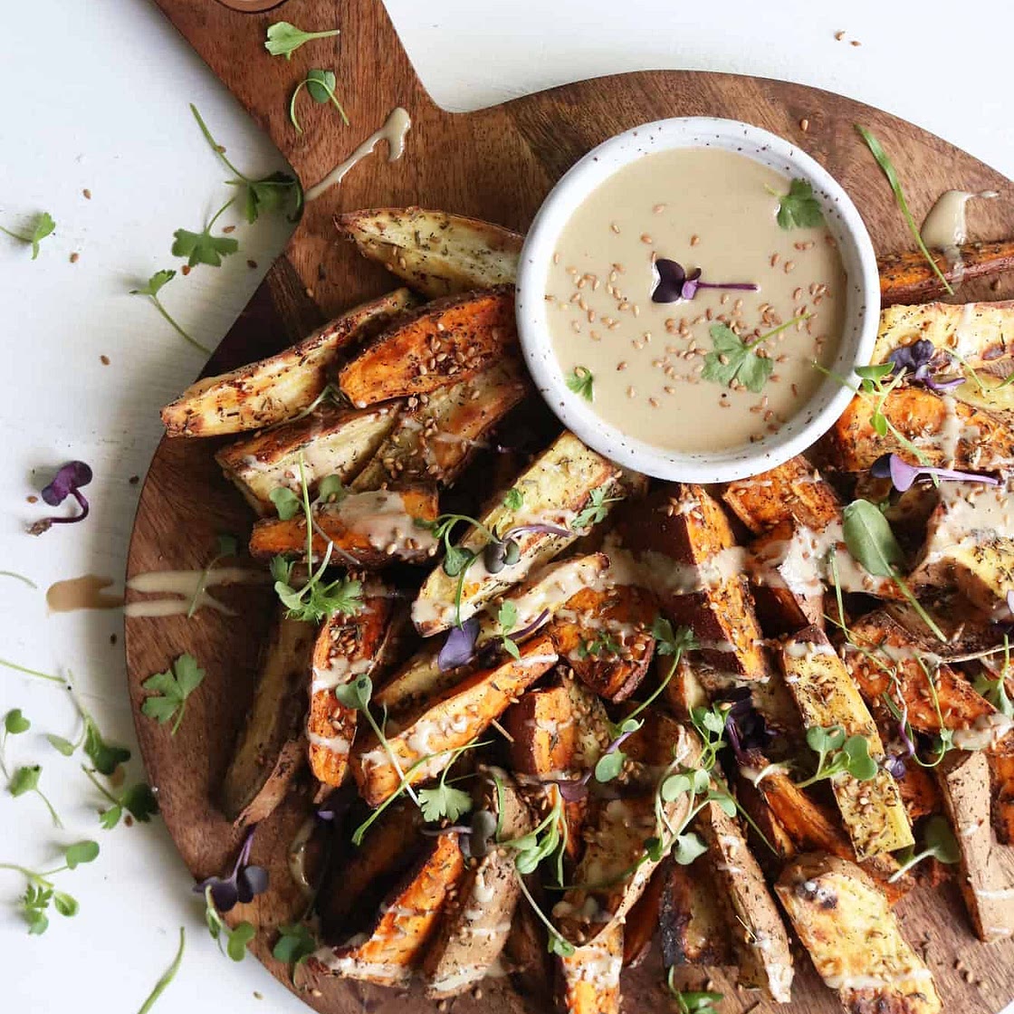 Roasted Za'atar Sweet Potato Fries + Tahini