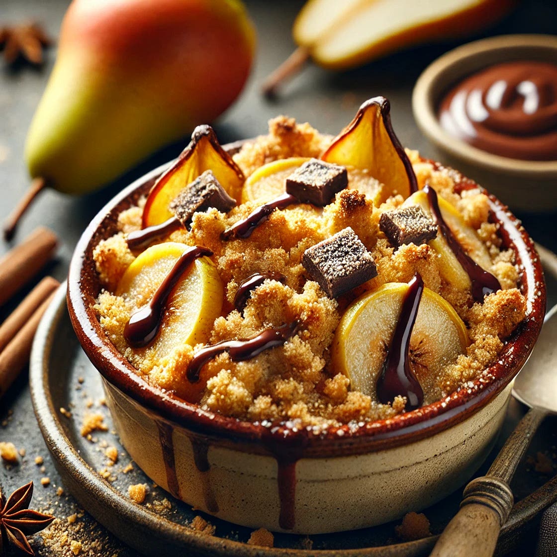 Crumble poire banane chocolat