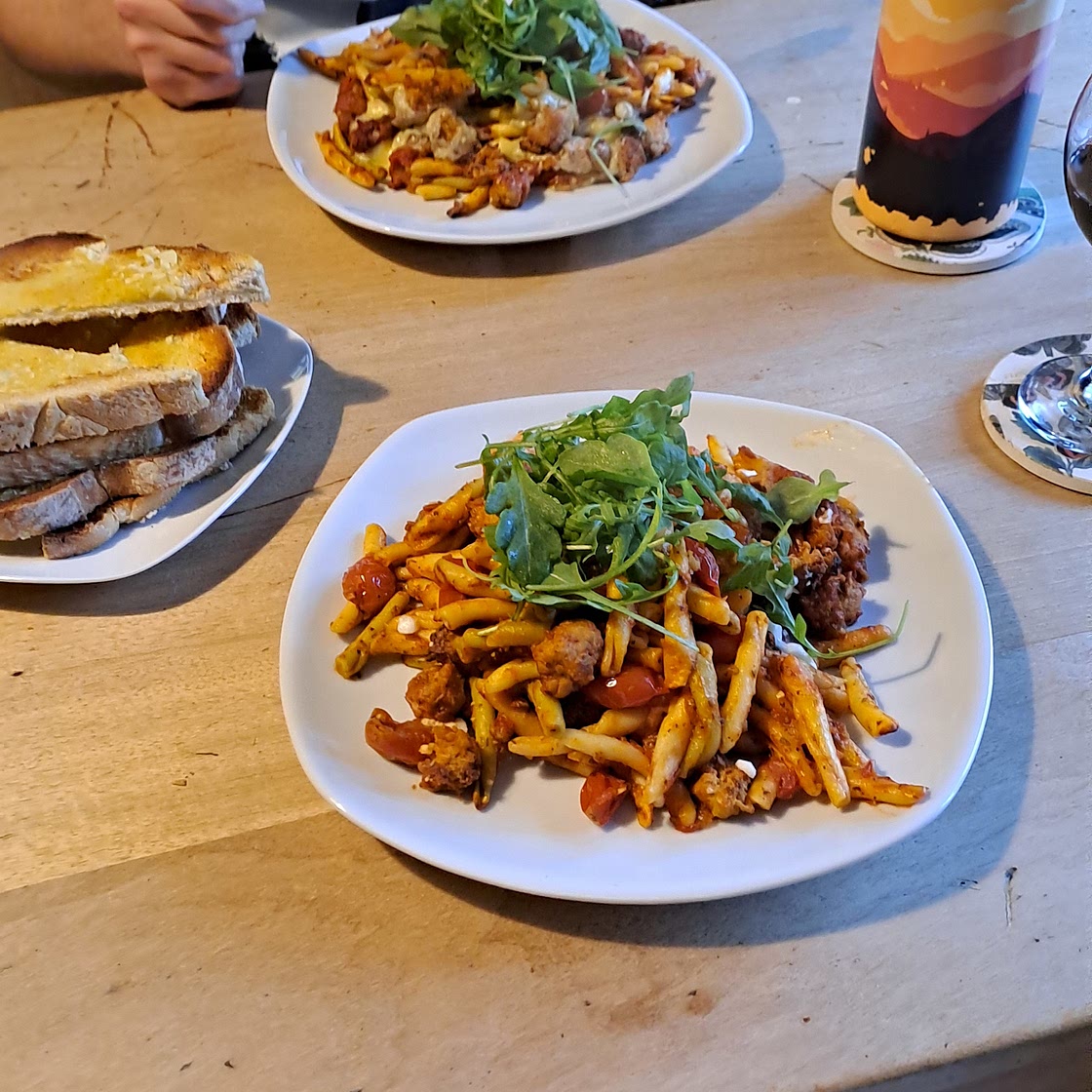 Spicy Italian vegan sausage pasta