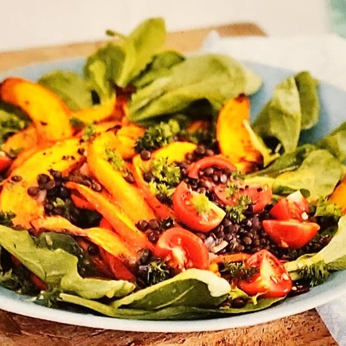 Feldsalat mit Kürbis und Linsenvinaigrette
