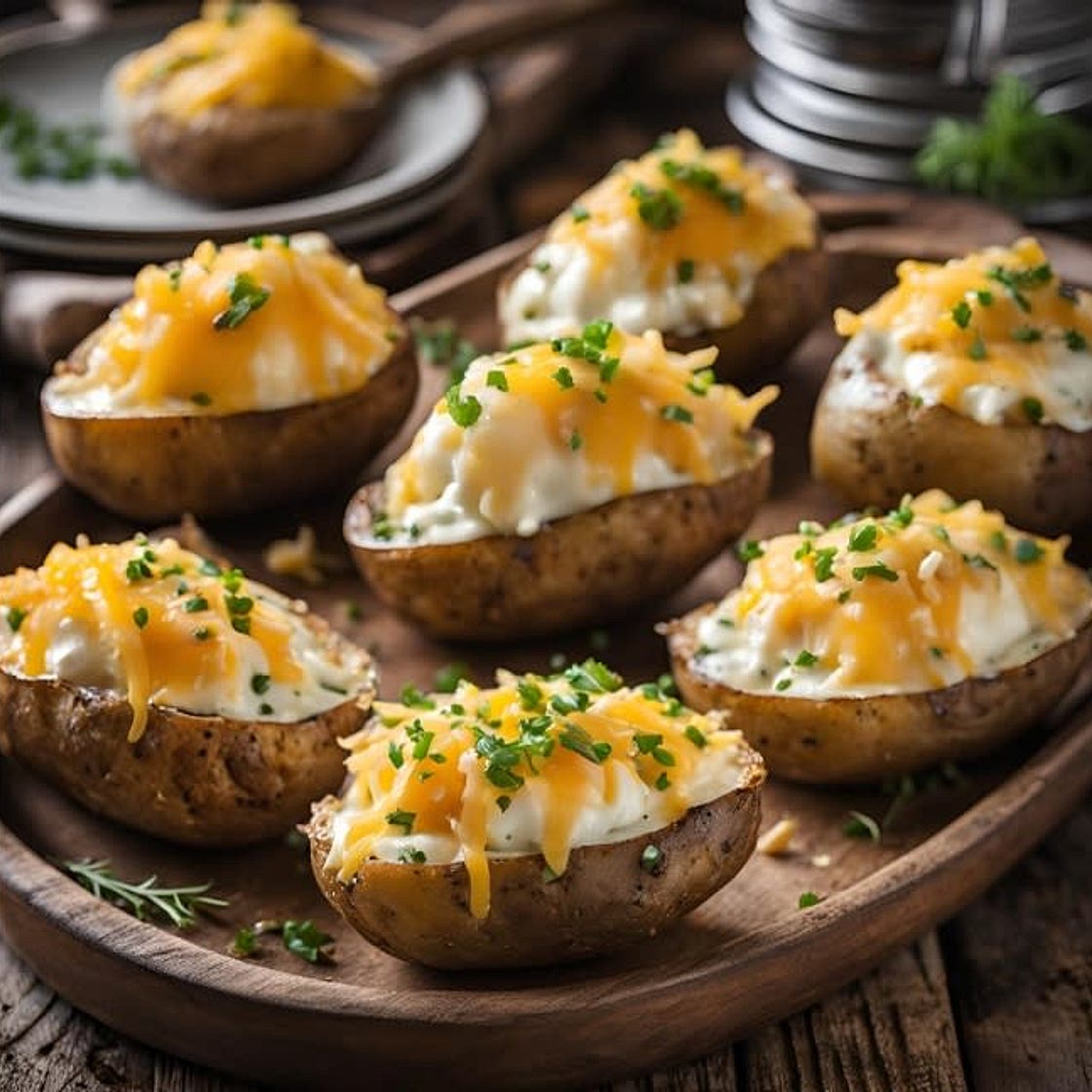 Cream Cheese Stuffed Potatoes with Sharp Cheddar and Garlic