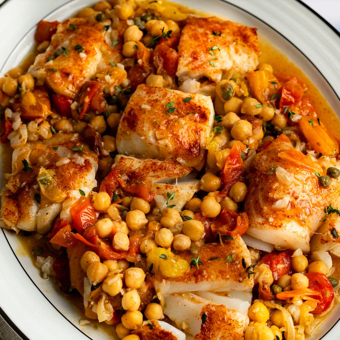 Cod with Tomatoes and Chickpeas
