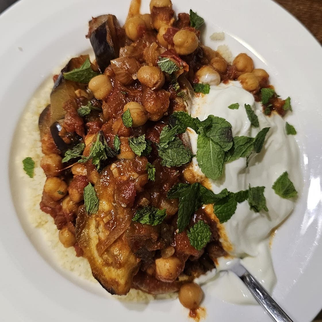 Moroccan spiced eggplant and chickpeas